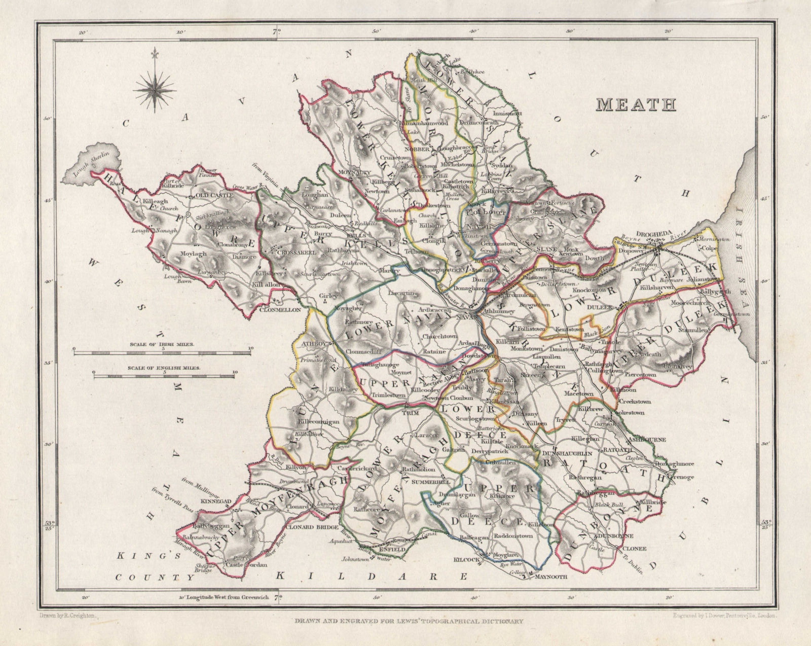 Associate Product COUNTY MEATH antique map for LEWIS by CREIGHTON & DOWER. Ireland 1846 old