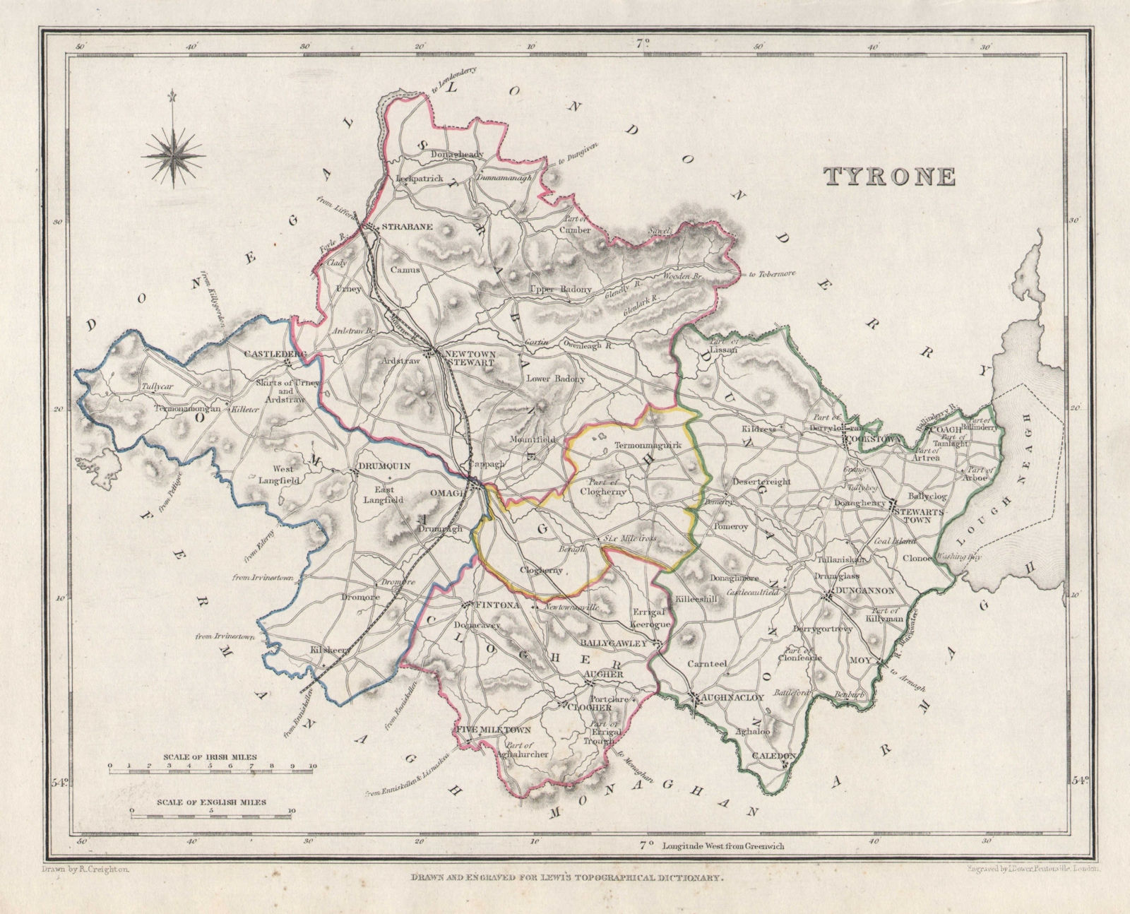 COUNTY TYRONE antique map for LEWIS by CREIGHTON & DOWER. Ulster 1846 old