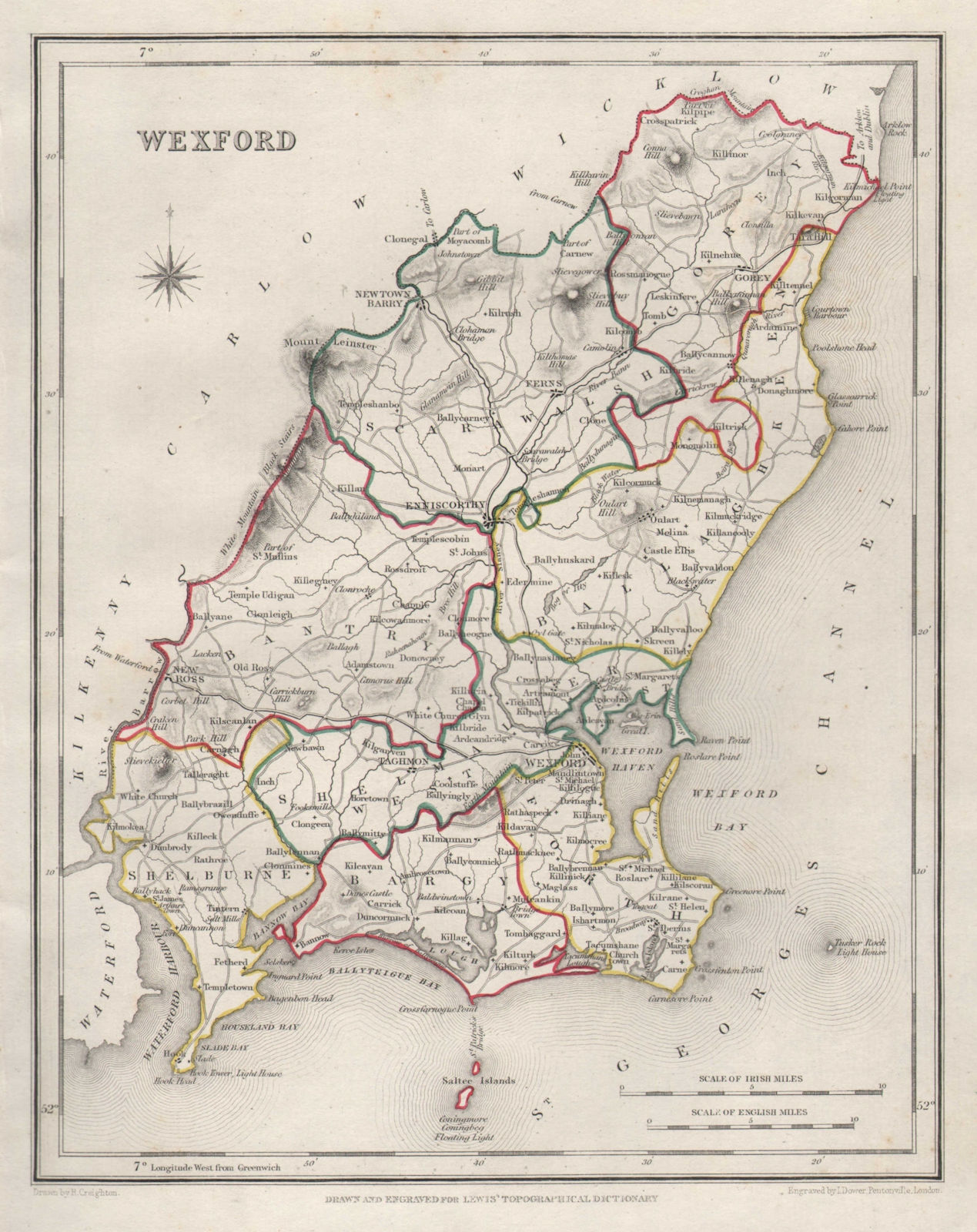 Associate Product COUNTY WEXFORD antique map for LEWIS by CREIGHTON & DOWER. Ireland 1846