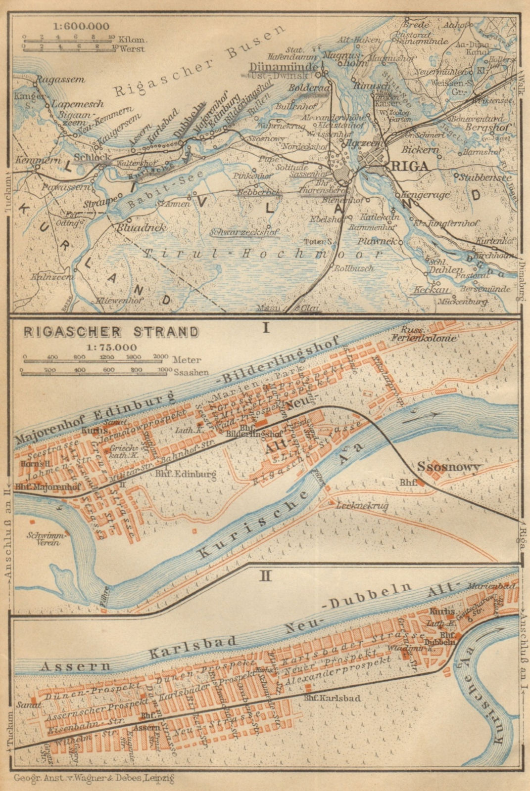 Riga environs / Jurmala town/city plan pilsetas karte. Latvia. BAEDEKER 1912 map