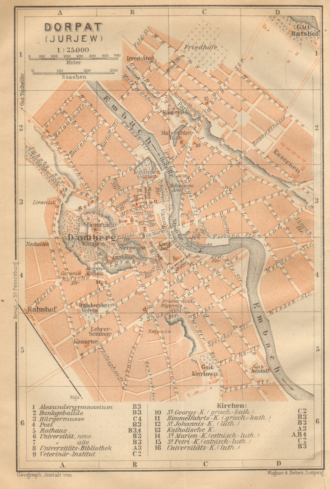 Tartu town/city plan linna kaart. Estonia. Dorpat/Jurjew. BAEDEKER 1912 map