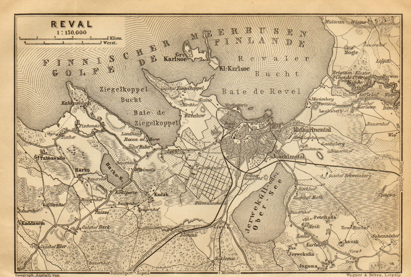 Tallinn environs kaart. Estonia. Reval. BAEDEKER 1912 old antique map chart