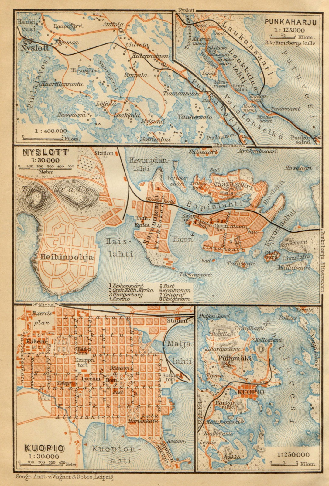 Punkaharju. Savonlinna (Nyslott). Kuopio town/city plan kartta. Finland 1912 map