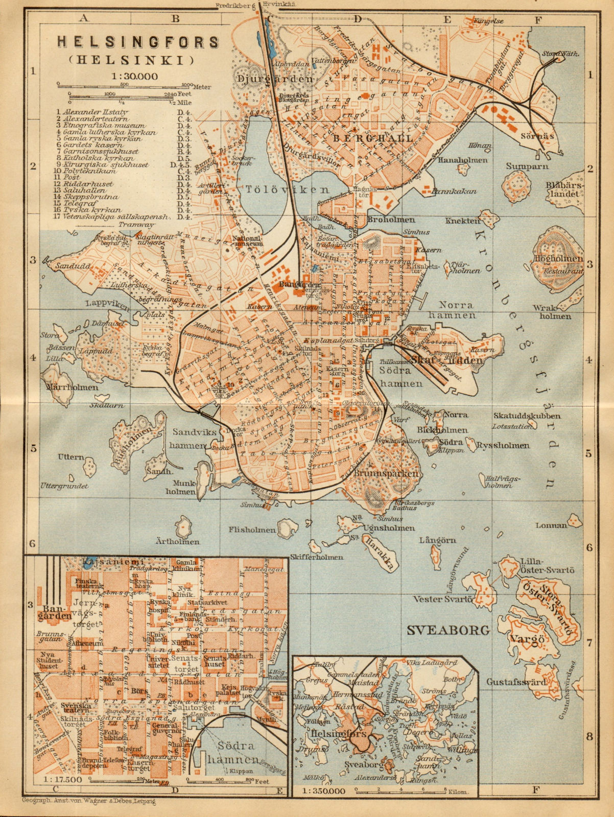 Helsinki (Helsingfors) town/city plan kaupunki kartta Finland. BAEDEKER 1912 map