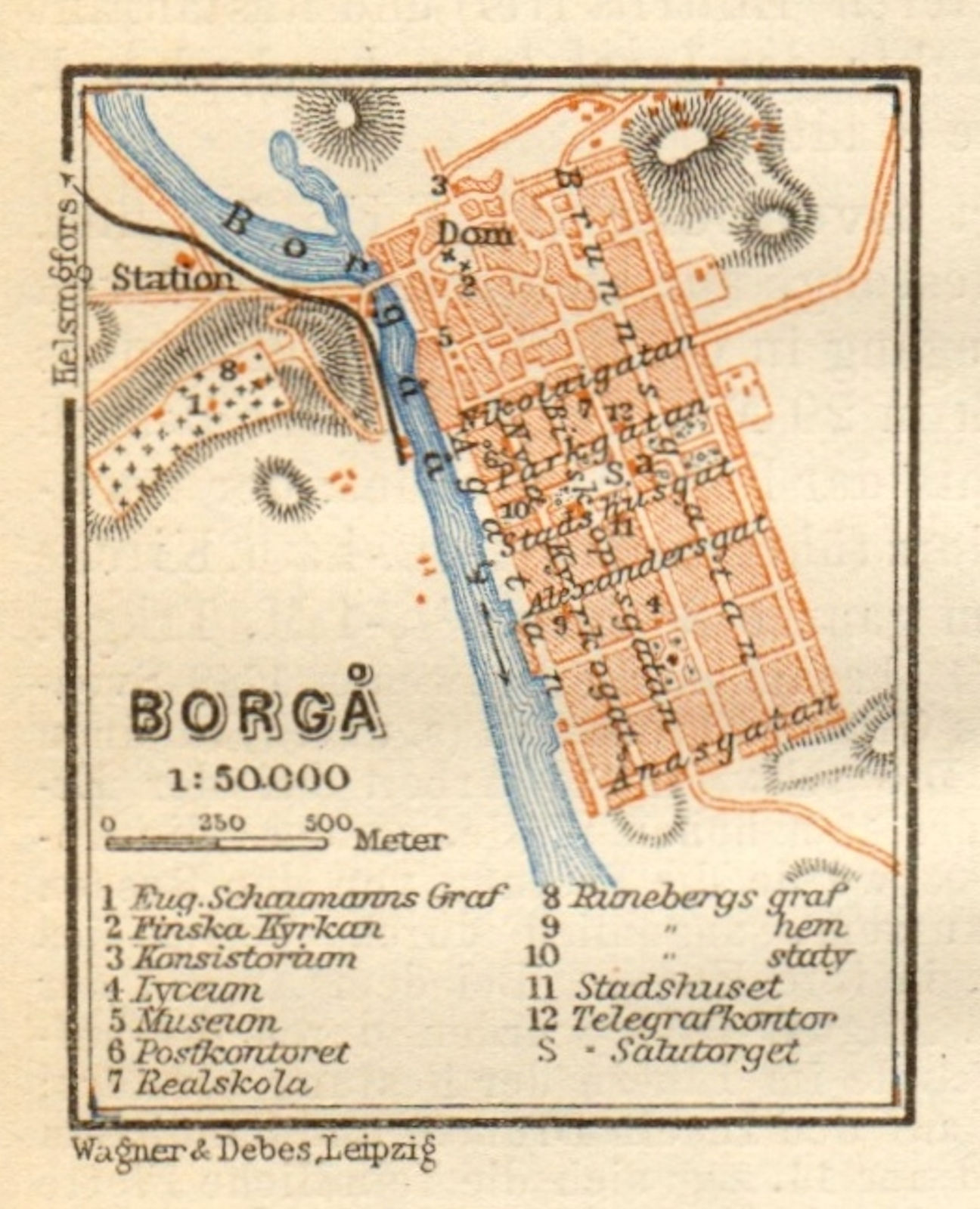 Porvoo (Borgå / Borga) town / city plan. Finland. VERY SMALL. BAEDEKER 1912 map