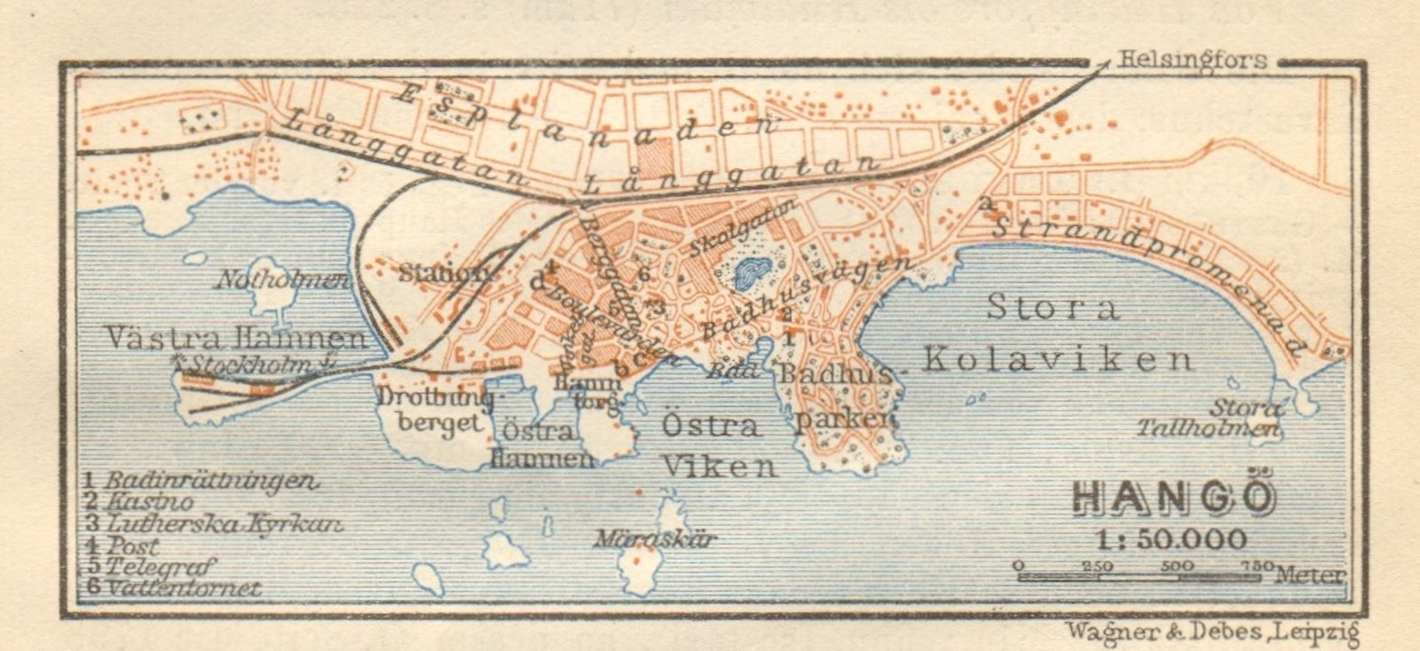 Hanko / Hango town / city plan. Finland. VERY SMALL. BAEDEKER 1912 old map