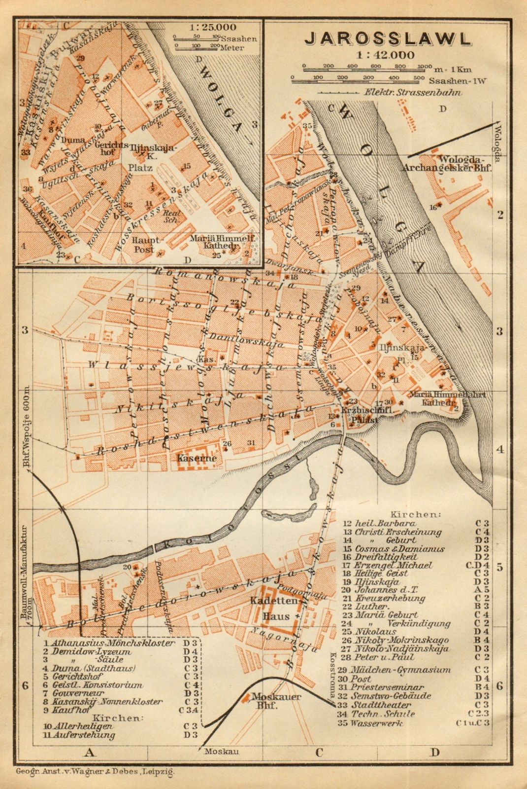 Yaroslavl town/city plan. Russia. Jarosslawl. BAEDEKER 1912 old antique map