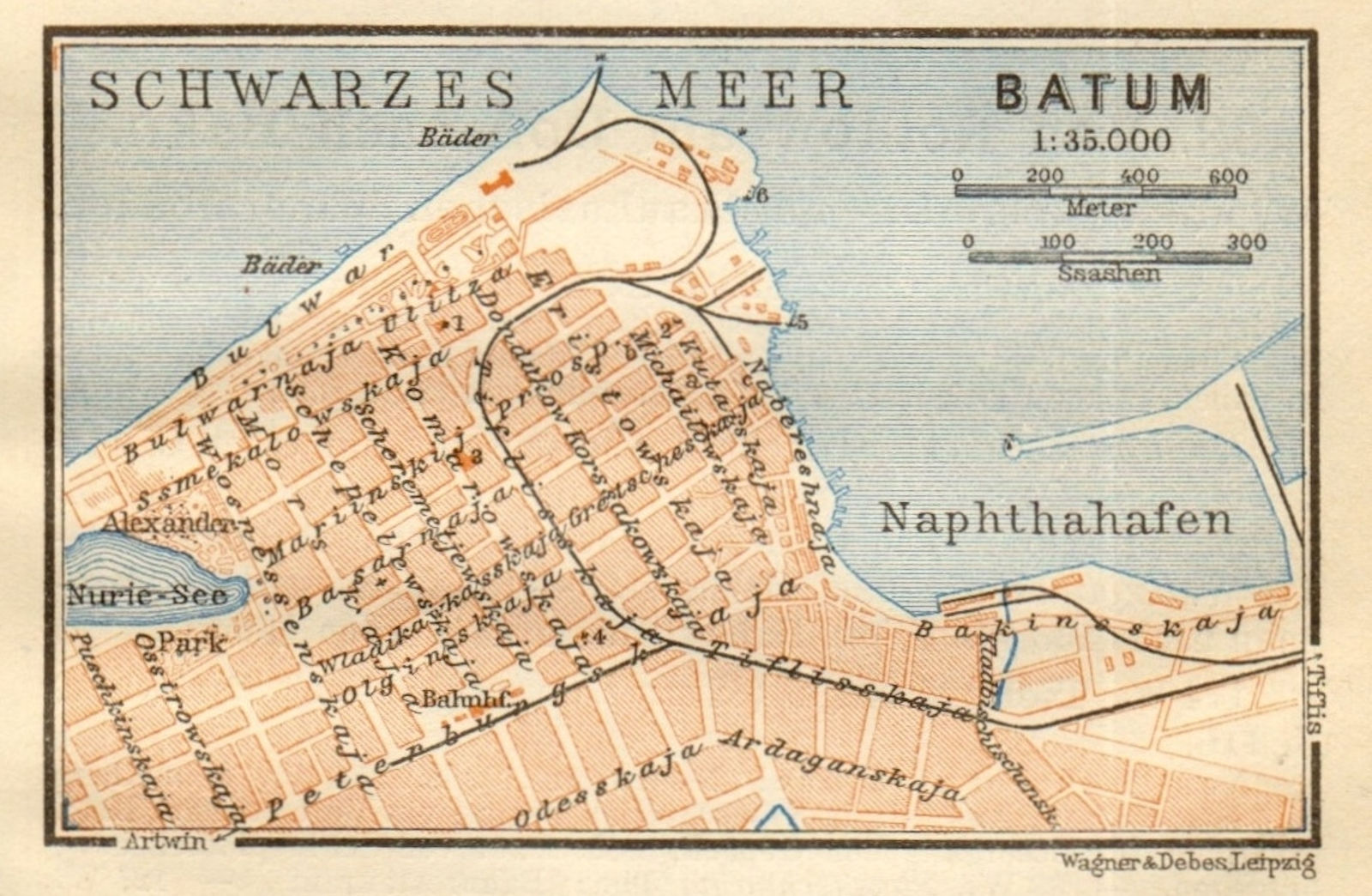 Batumi town/city plan. Georgia. Black Sea. VERY SMALL. BAEDEKER 1912 old map