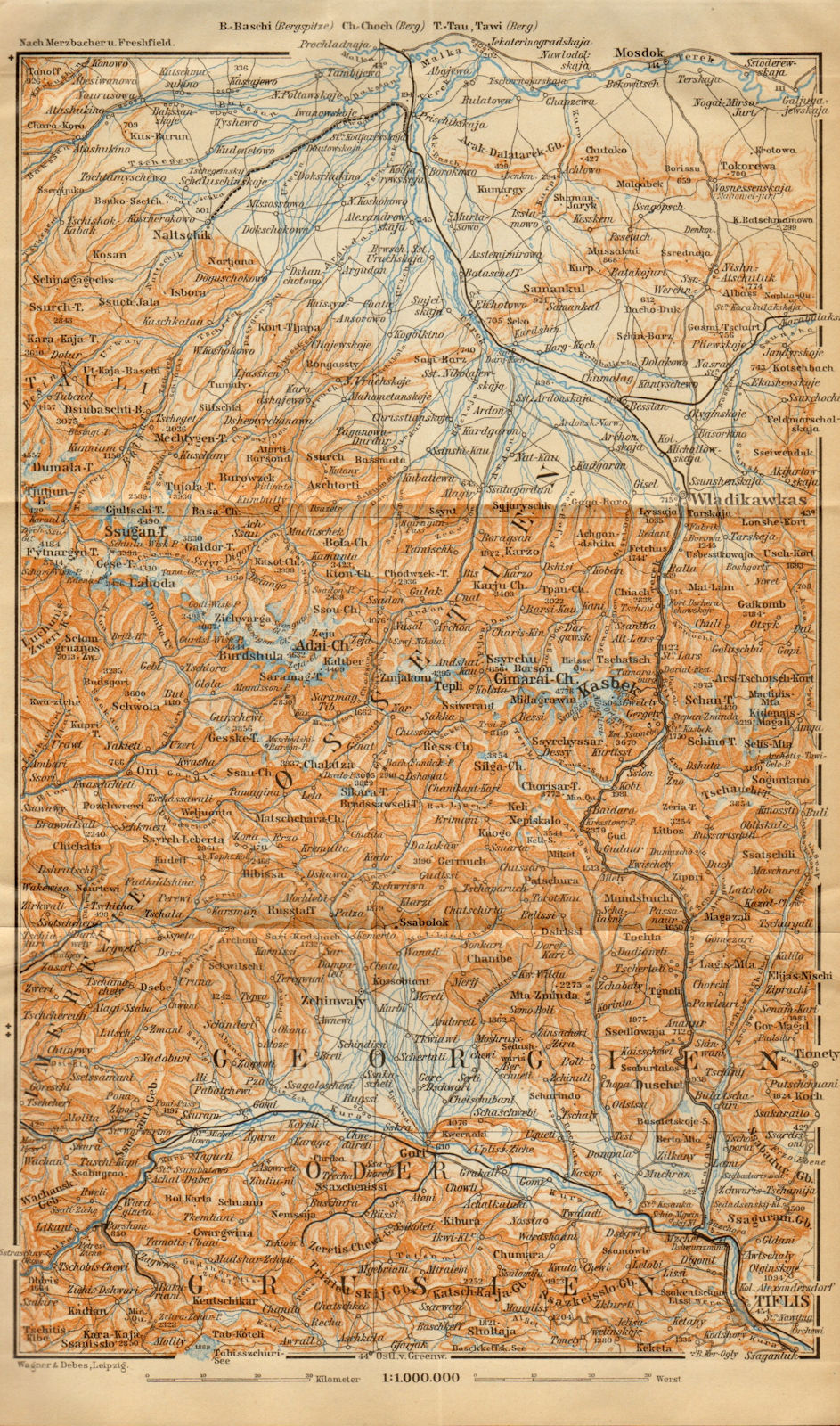 Associate Product Central Caucasus, eastern part. Ossetia & Georgia. BAEDEKER 1912 old map