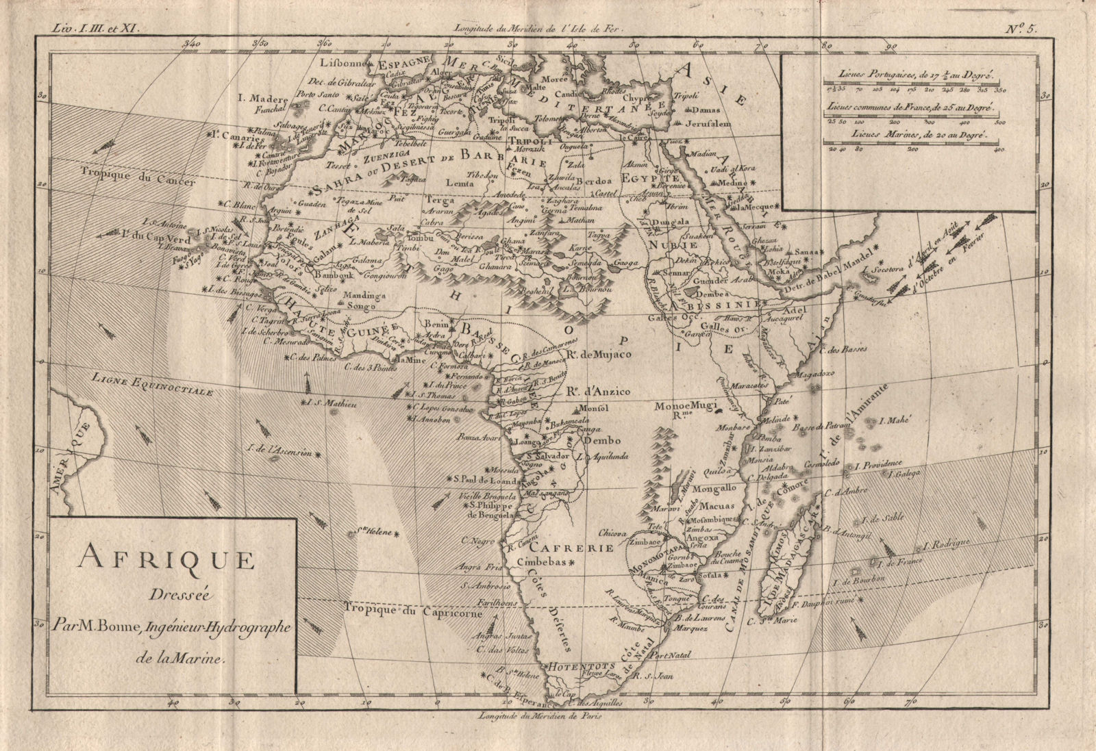 Associate Product "Afrique". Africa, showing the trade winds. BONNE 1780 old antique map chart