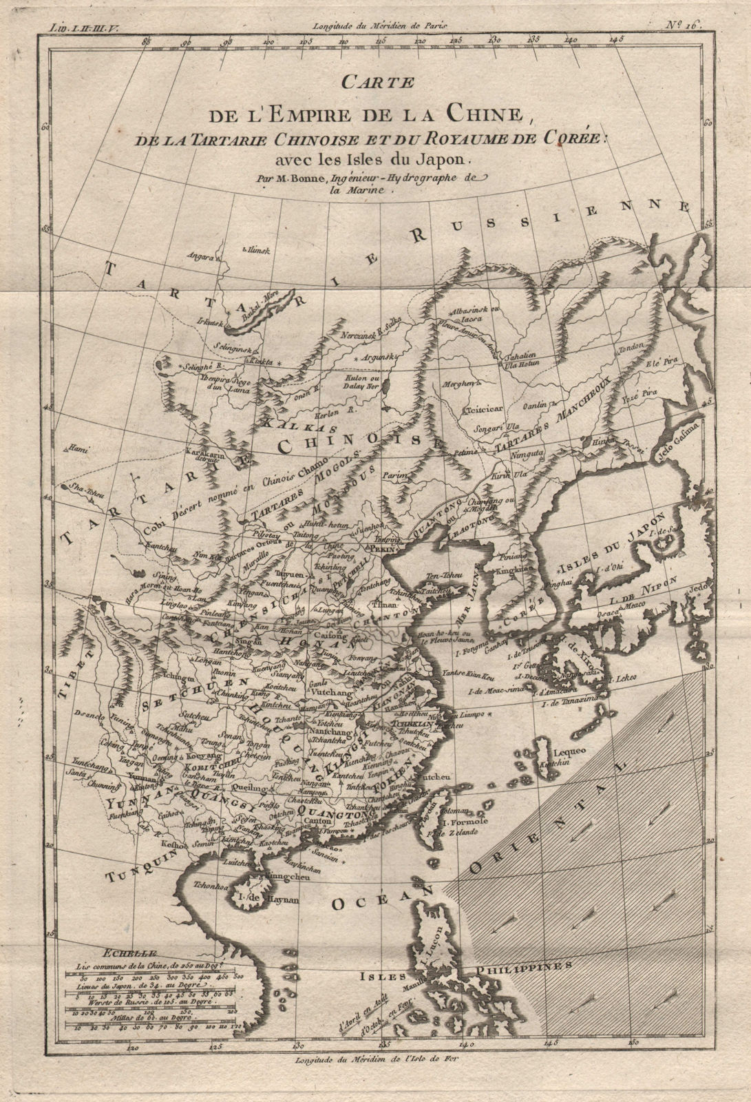 "Carte de l'Empire de la Chine…". China, Korea Tartary Mongolia. BONNE 1780 map
