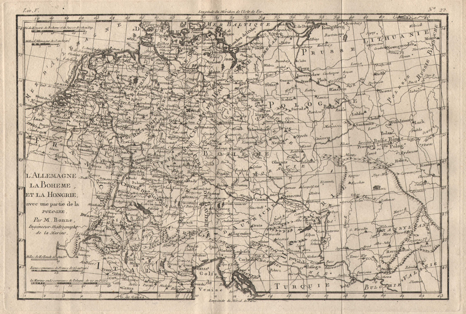 "L'Allemagne, La Boheme, et La Hongrie; avec…partie de Pologne". BONNE 1780 map
