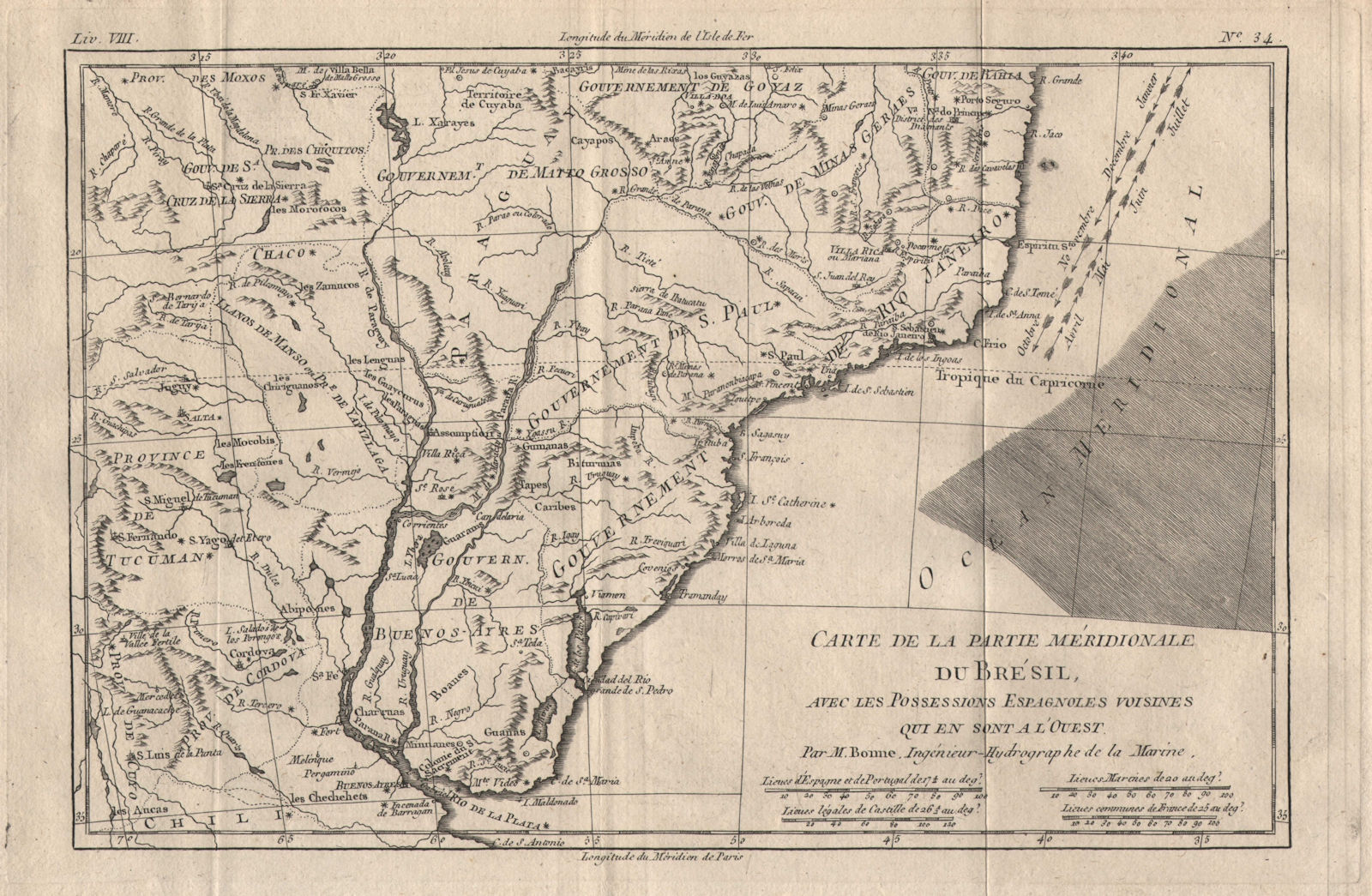 Associate Product "Partie méridionale Du Bresil…" River Plate basin Brazil Uruguay. BONNE 1780 map