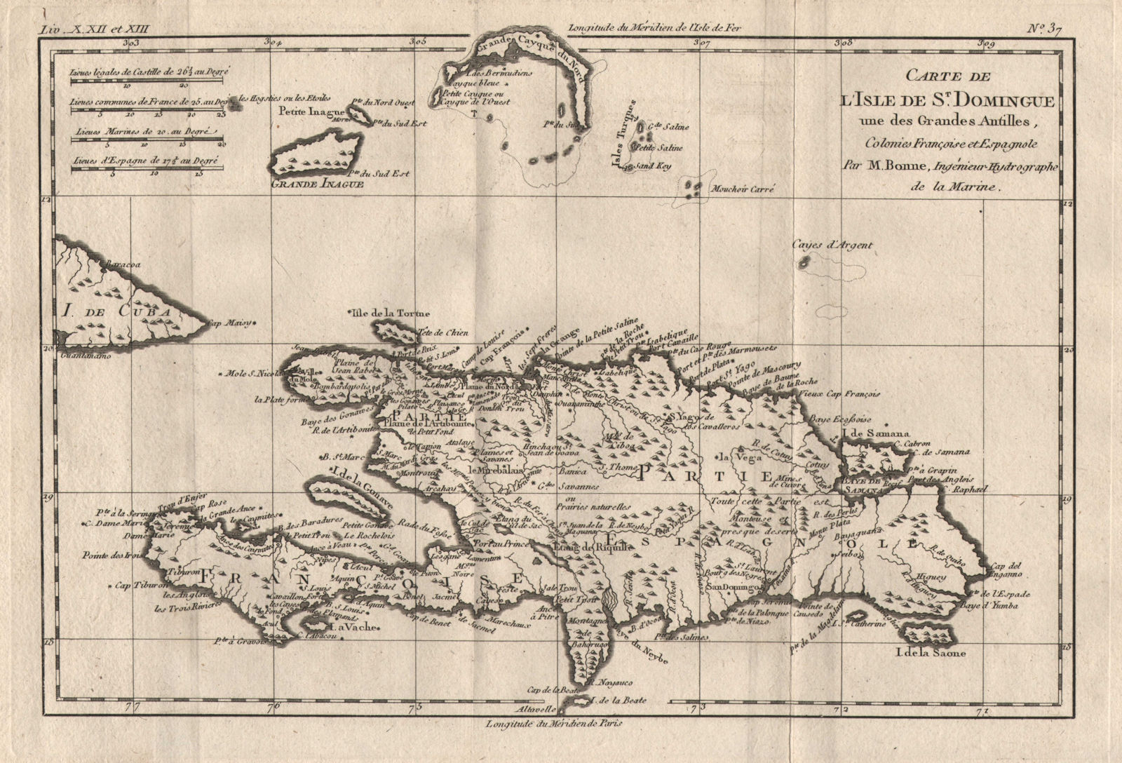 "Carte de l'Isle de St Domingue". Hispaniola Dominican Rep Haiti. BONNE 1780 map