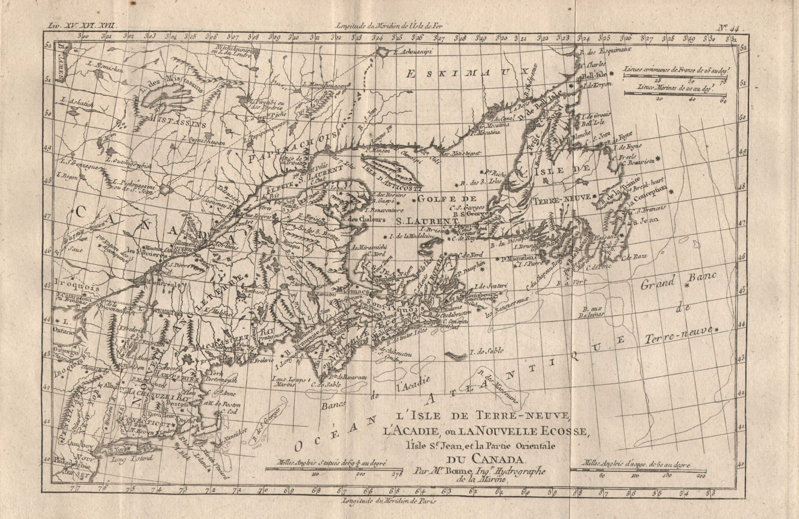 Associate Product "L'Isle de Terre-Neuve, l'Acadie…" Canada maritimes. St Lawrence. BONNE 1780 map