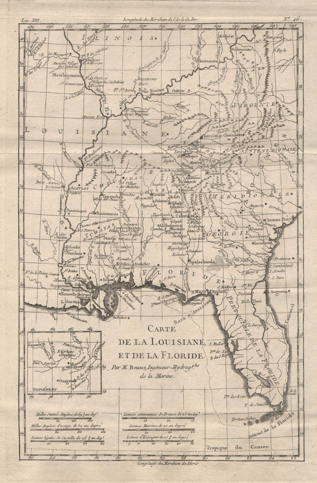 Associate Product "Carte de la Louisiane et de la Floride". SE USA Florida. BONNE 1780 old map