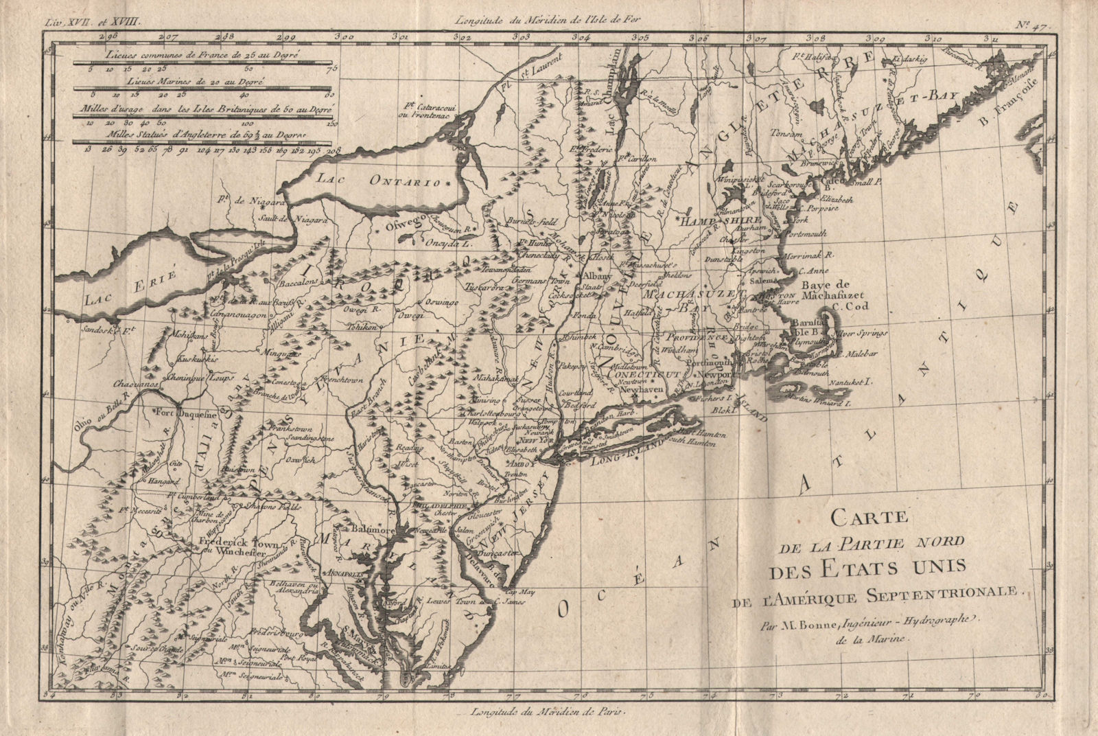 Associate Product "Partie Nord des Etats Unis de l'Amérique Septentrionale" NE USA. BONNE 1780 map