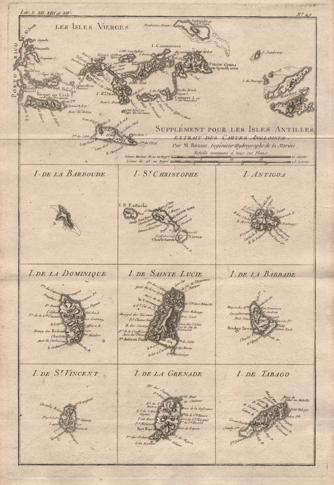 Isles Antilles Extrait des Cartes Angloises. British West Indies. BONNE 1780 map