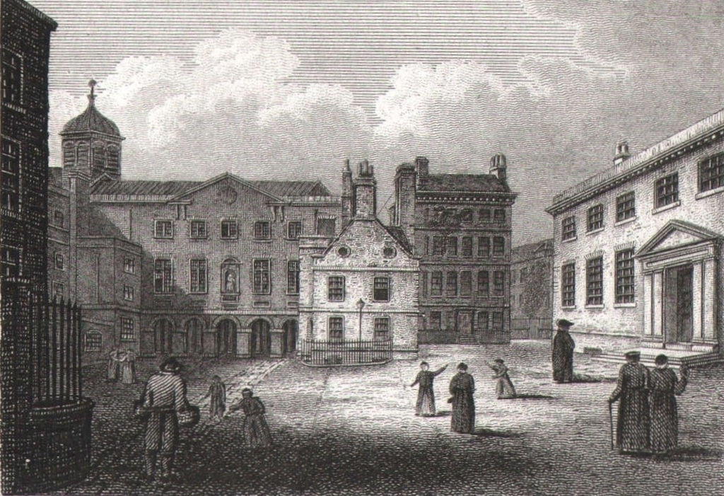 Christ's Hospital, Grammar School, &c, London. Antique engraved print 1817