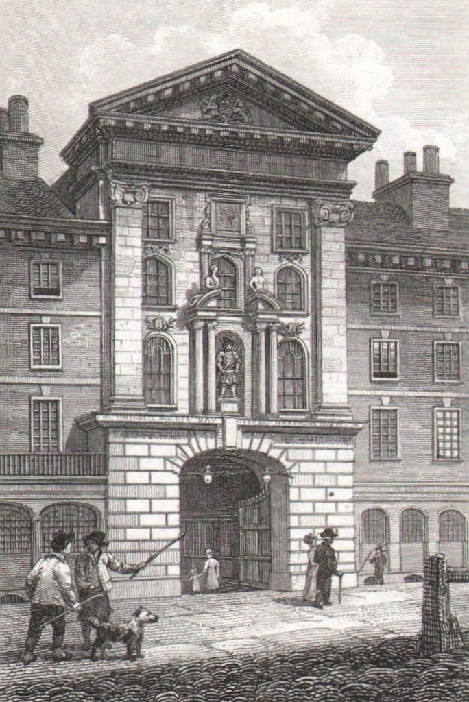St Bartholomew's Hospital, from Smithfield, London. Antique engraved print 1817