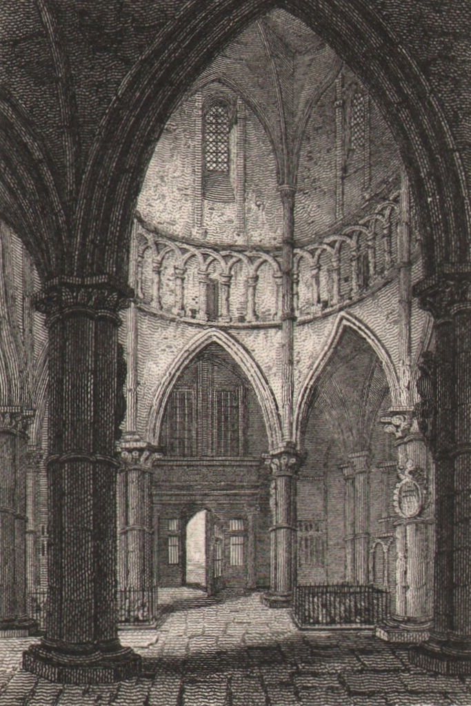 Associate Product Interior of the Temple Church, London. Antique engraved print 1817 old