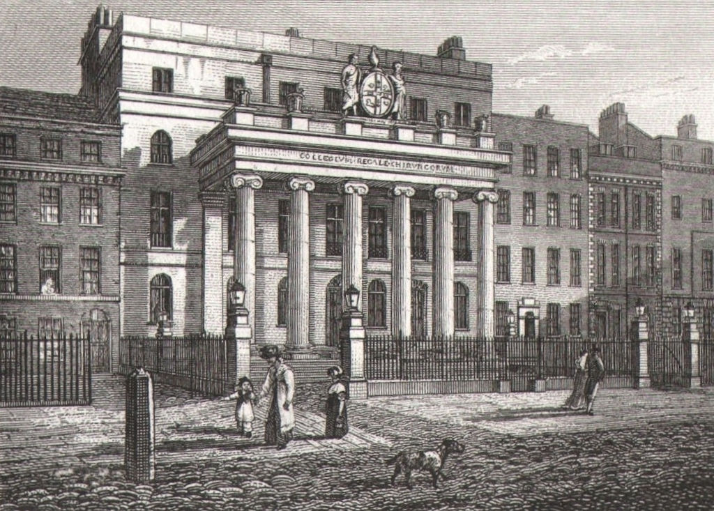 Associate Product Surgeons' Hall, London. Antique engraved print 1817 old picture