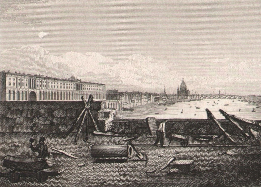 Associate Product London from the Strand (ie. Waterloo) Bridge. Antique engraved print 1817