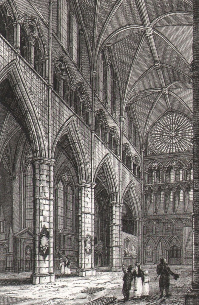 Poet's Corner, Westminster Abbey, London. Antique engraved print 1817
