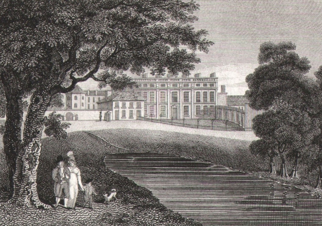 Buckingham House (now Palace), St James's Park, London. Antique print 1817