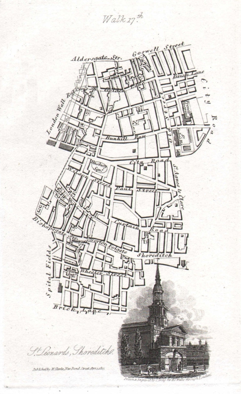 Old Street Shoreditch Barbican Brick Lane Bishopsgate Spitalfields 1817 map
