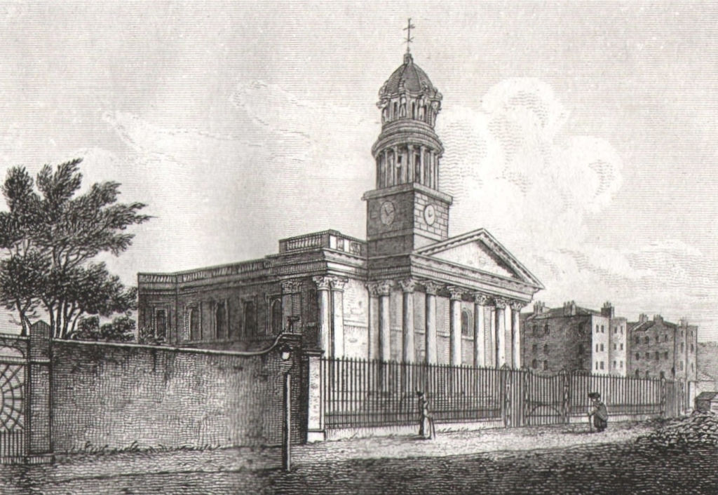 St Marylebone Parish church, London. Antique engraved print 1817 old