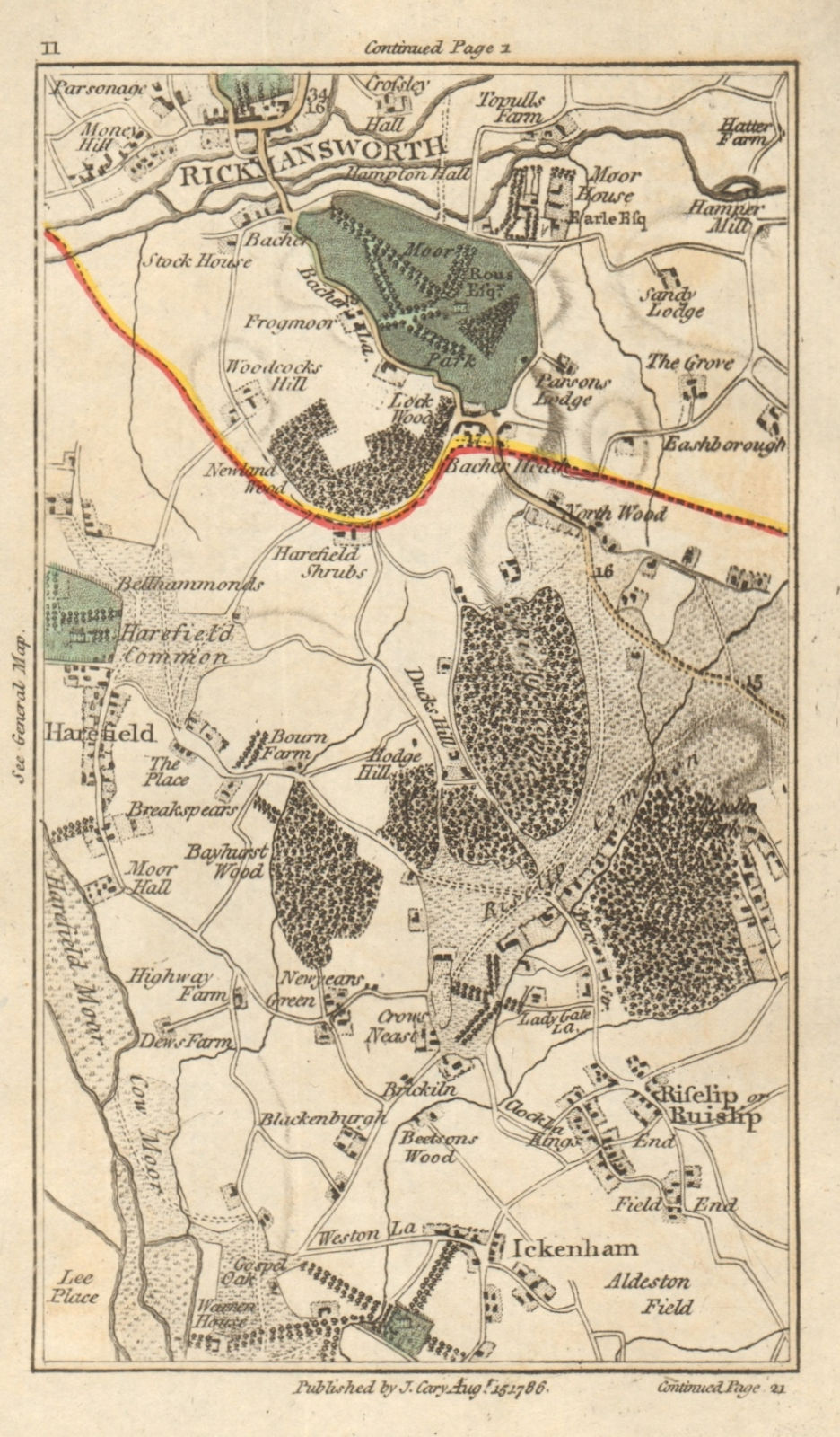 Associate Product RUISLIP Rickmansworth Harefield Ickenham Northwood Denham Northolt CARY 1786 map