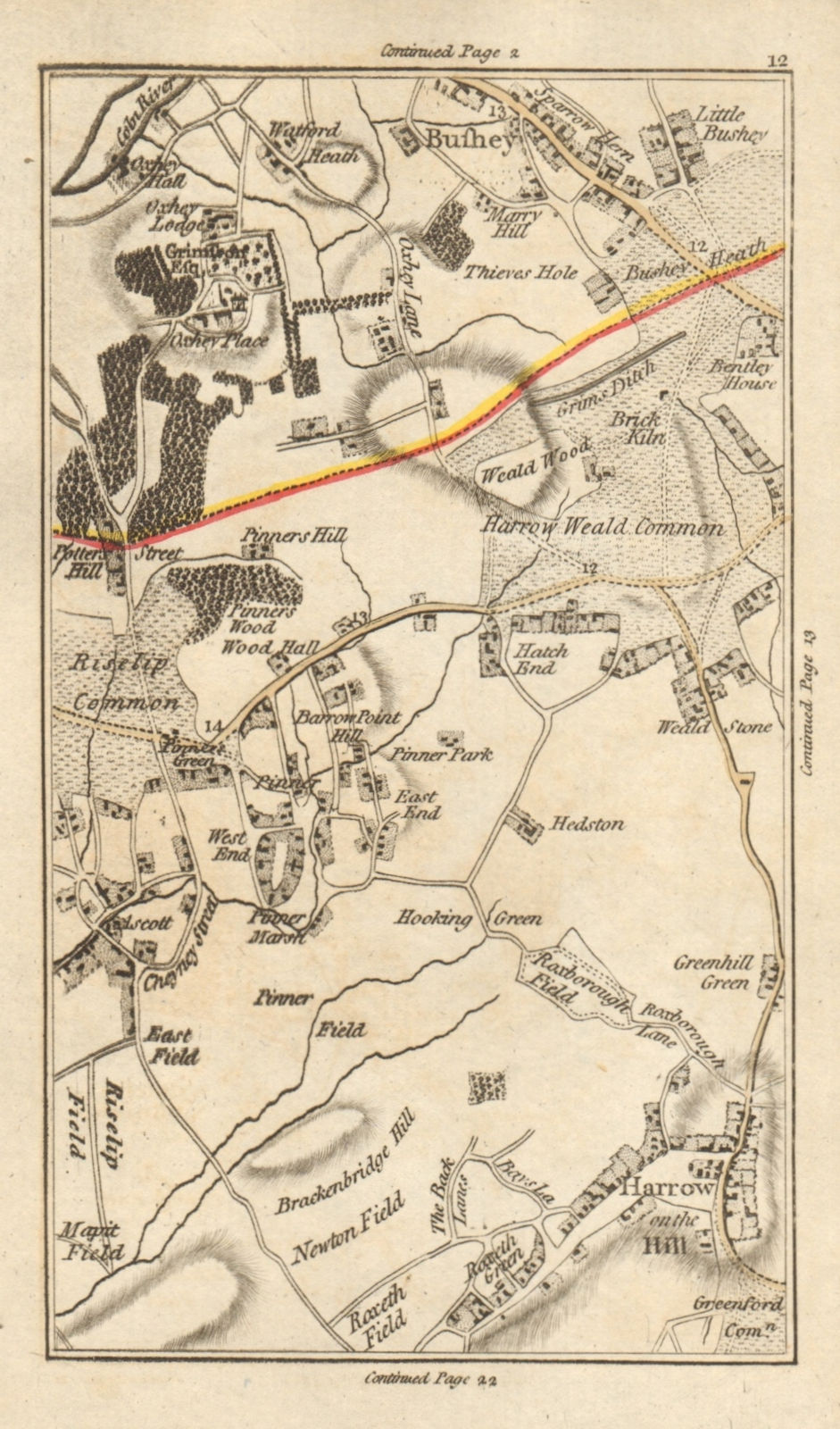 HARROW Bushey Pinner Harrow on the Hill Oxhey Wealdstone Hatch End CARY 1786 map