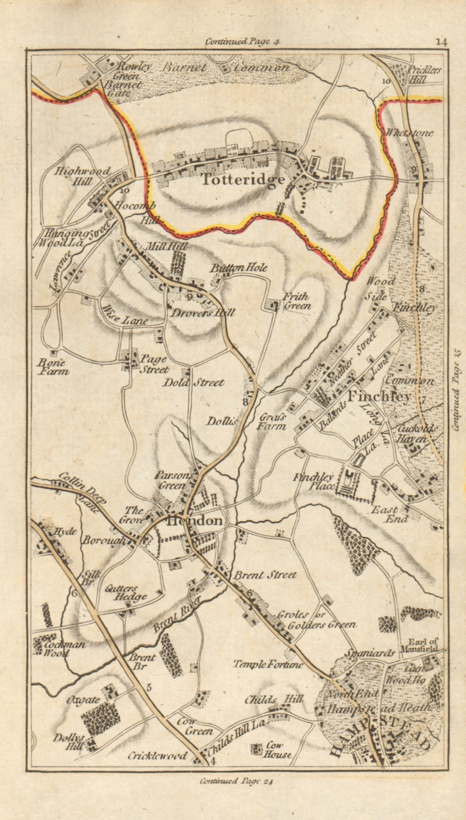 HENDON Totteridge Finchley Hampstead Cricklewood Golders Green Barnet 1786 map