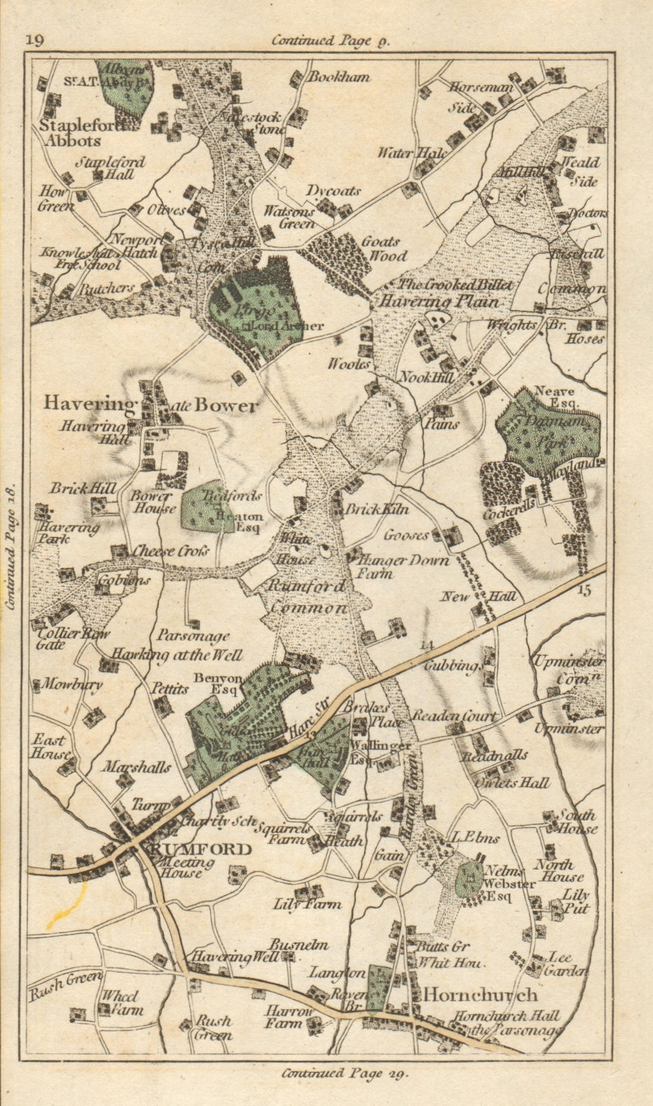 ROMFORD Stapleford Abbots Upminster Hornchurch Harold Wood Hill Park 1786 map