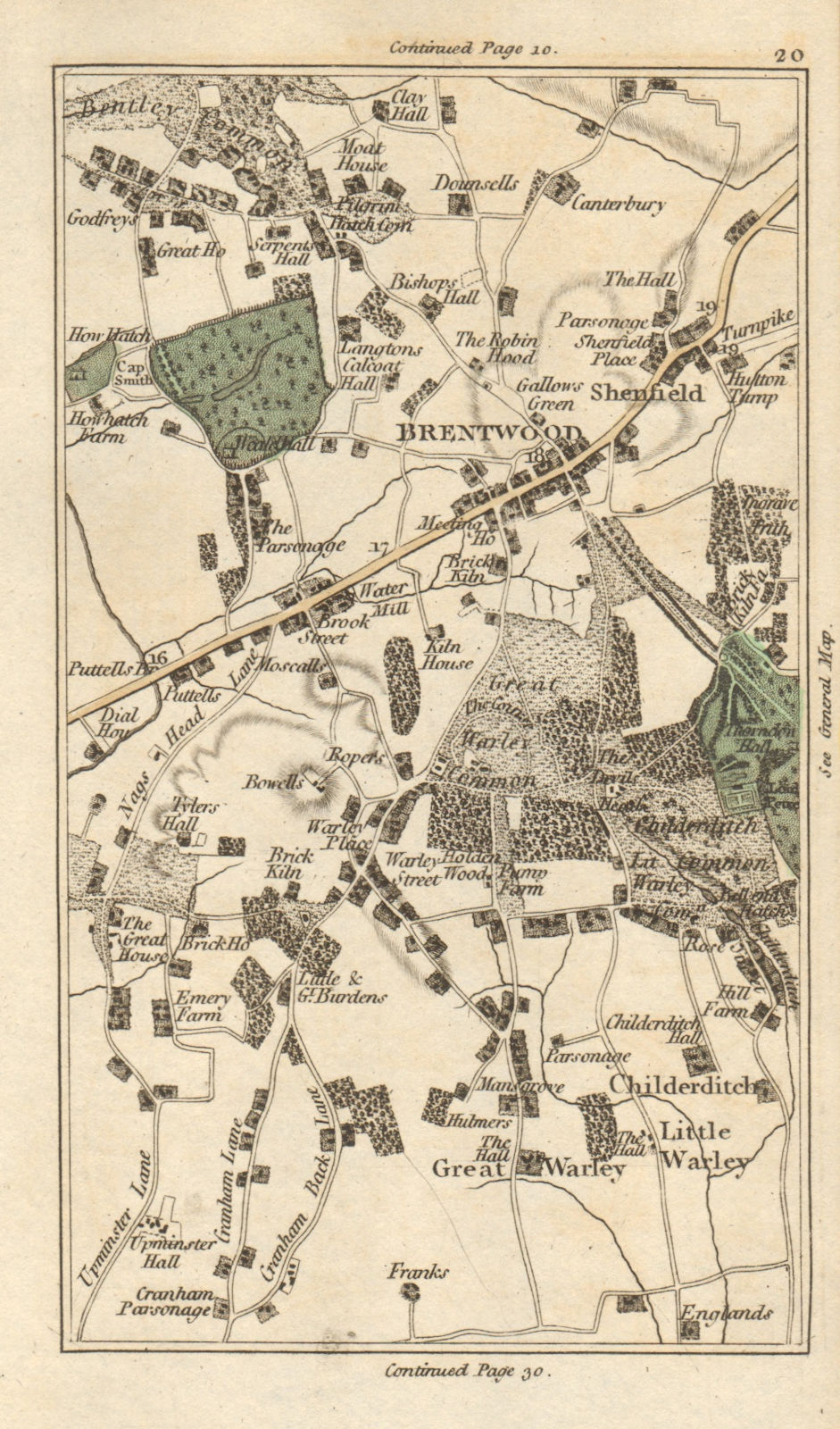 BRENTWOOD Upminster Little Great Warley Childerditch Shenfield CARY 1786 map