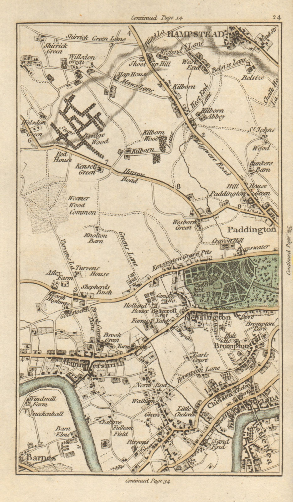 W LONDON Kensington Chelsea Hammersmith Battersea Hampstead Willesden 1786 map