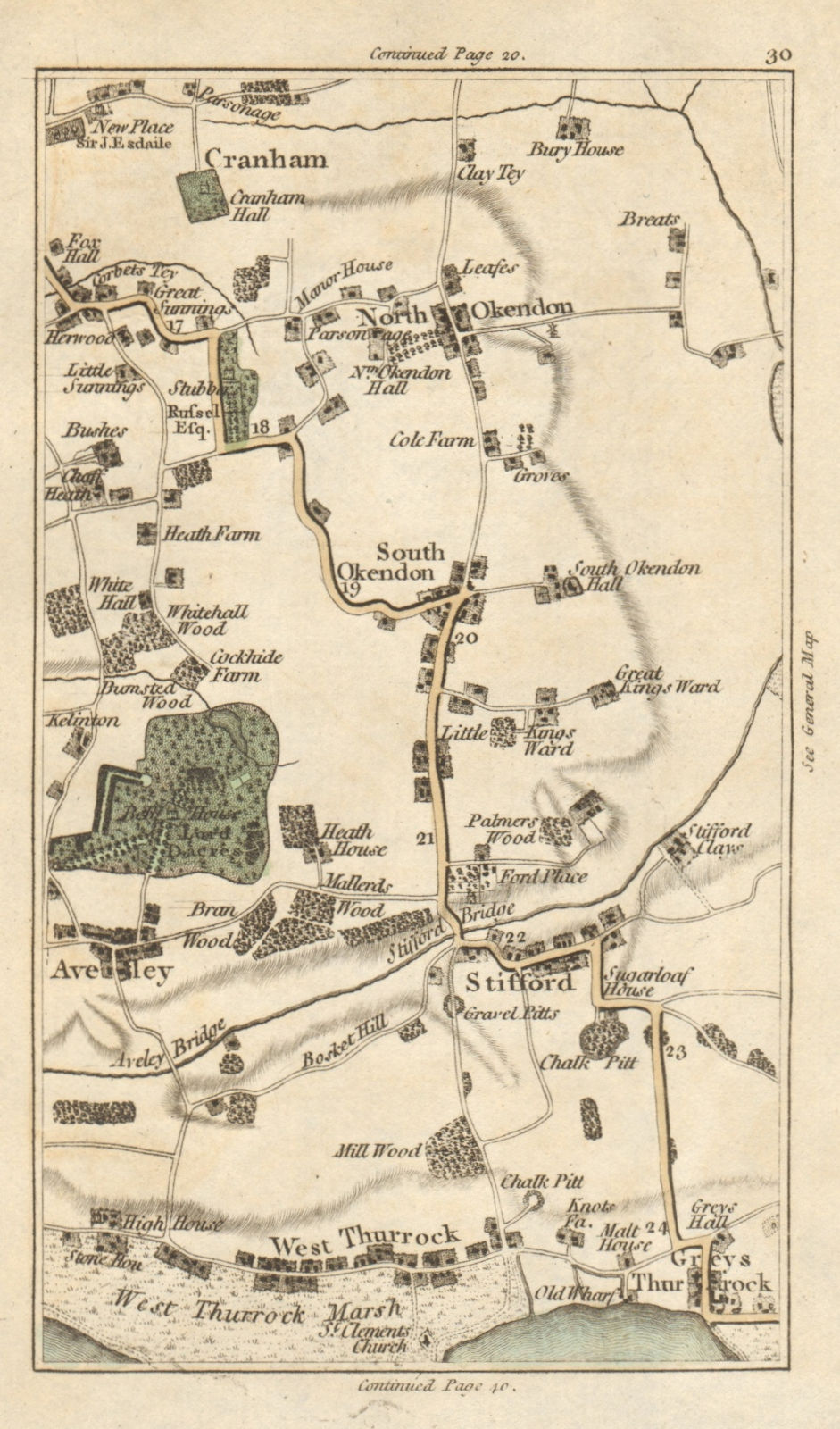 Associate Product THURROCK Aveley Cranham Ockendon Grays Stifford Upminster Lakeside CARY 1786 map
