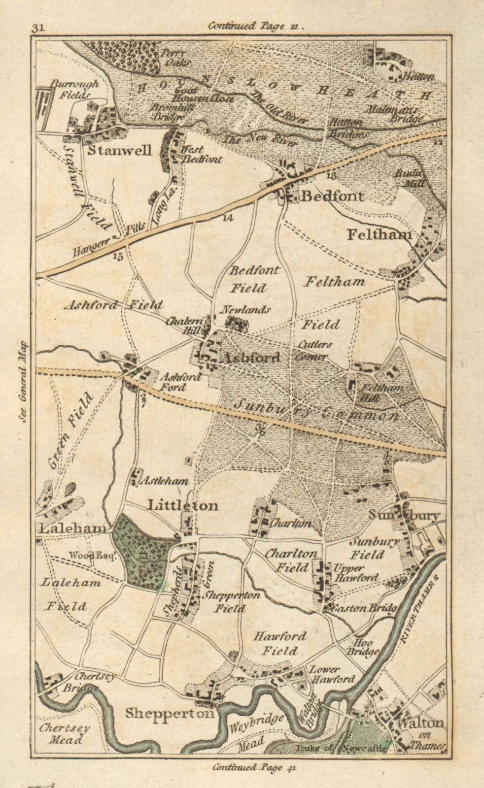 WALTON-ON-THAMES Feltham Sunbury Shepperton Staines Chertsey Heathrow 1786 map