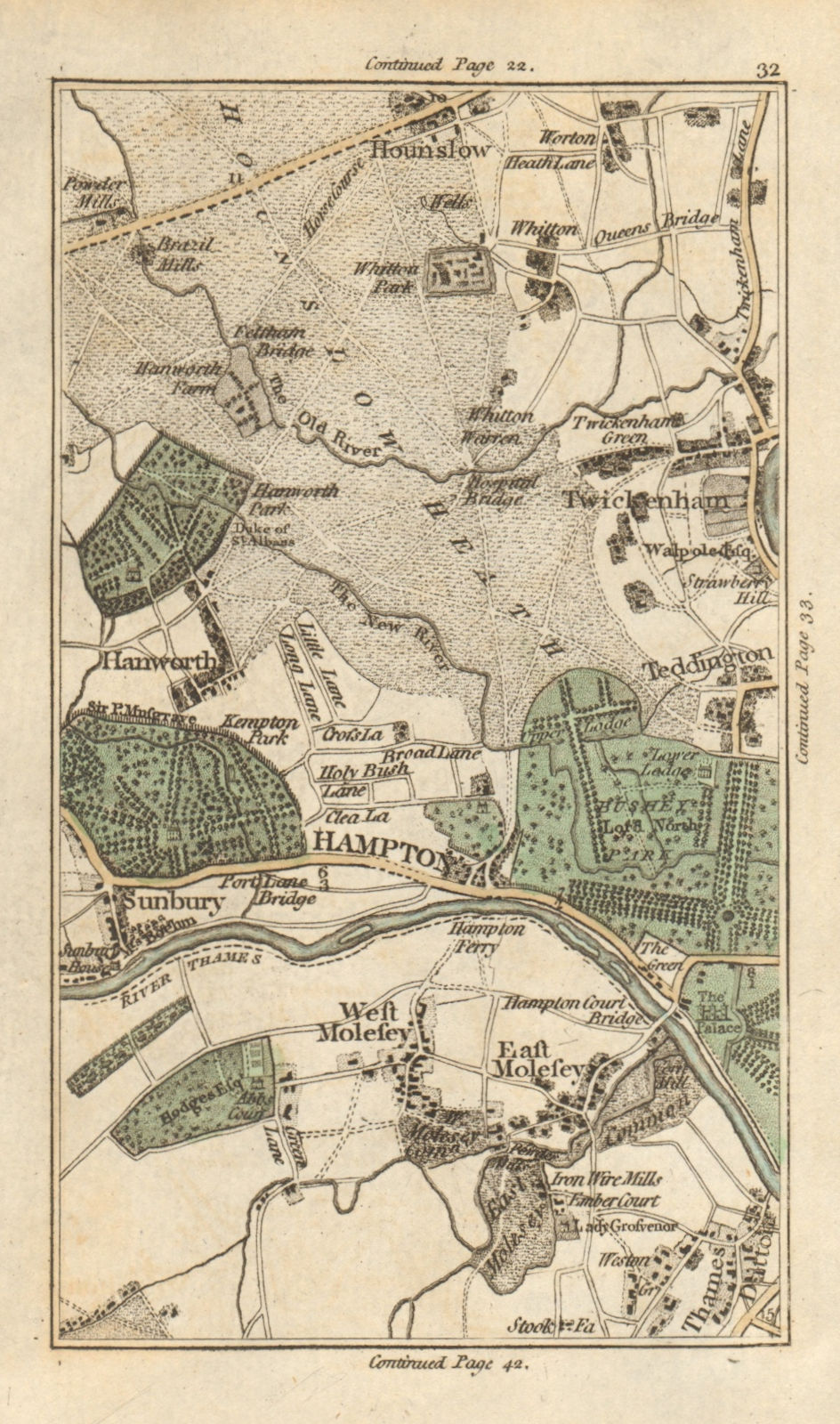 HOUNSLOW Twickenham Teddington Hanworth Hampton Molesey Thames Ditton 1786 map