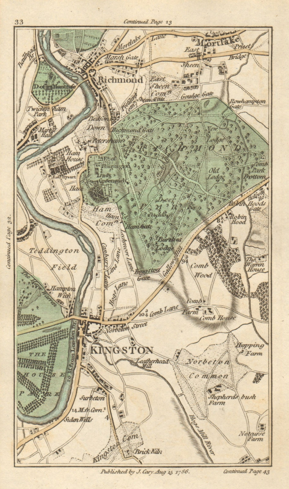RICHMOND-UPON-THAMES Kingston Surbiton Mortlake Twickenham Hampton CARY 1786 map