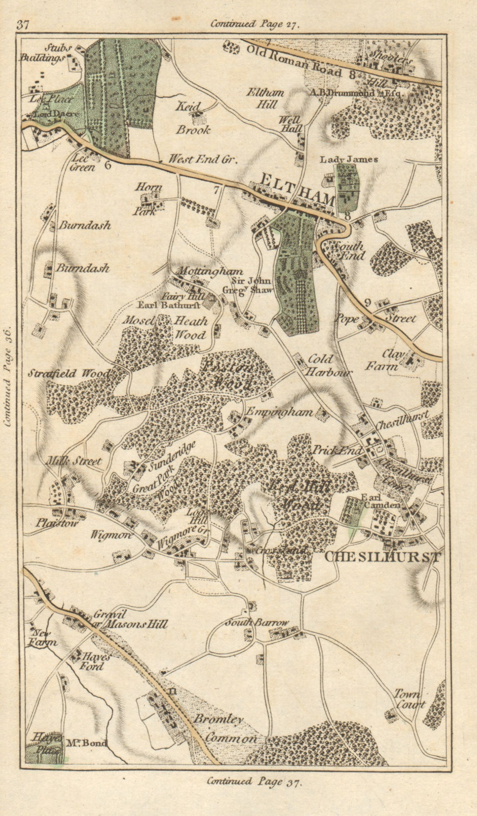 BROMLEY Eltham Chislehurst Shooter's Hill Petts Wood Blackheath Park 1786 map