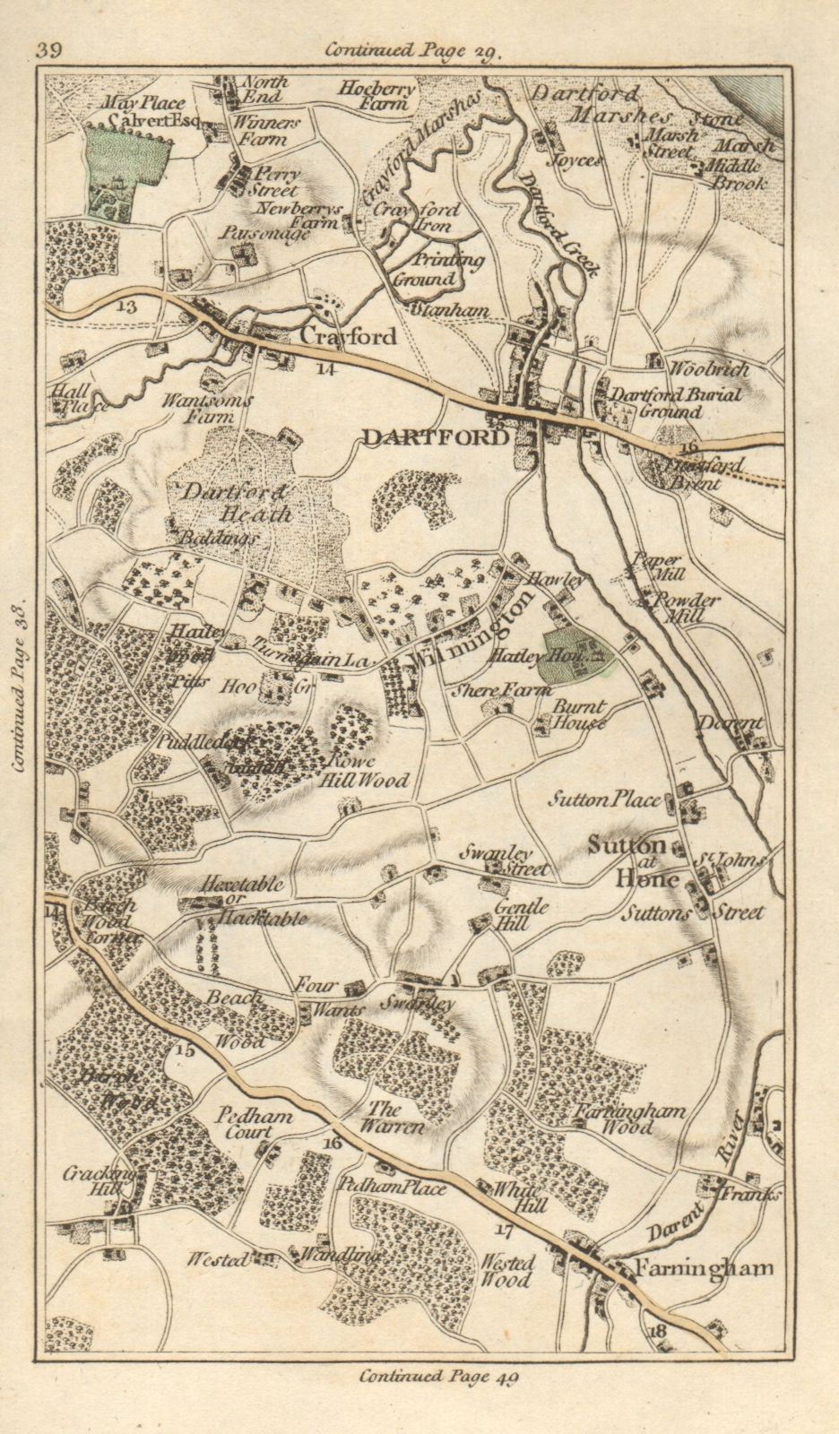 DARTFORD Crayford Bexley Sutton at Hone Farningham Wilmington Swanley 1786 map