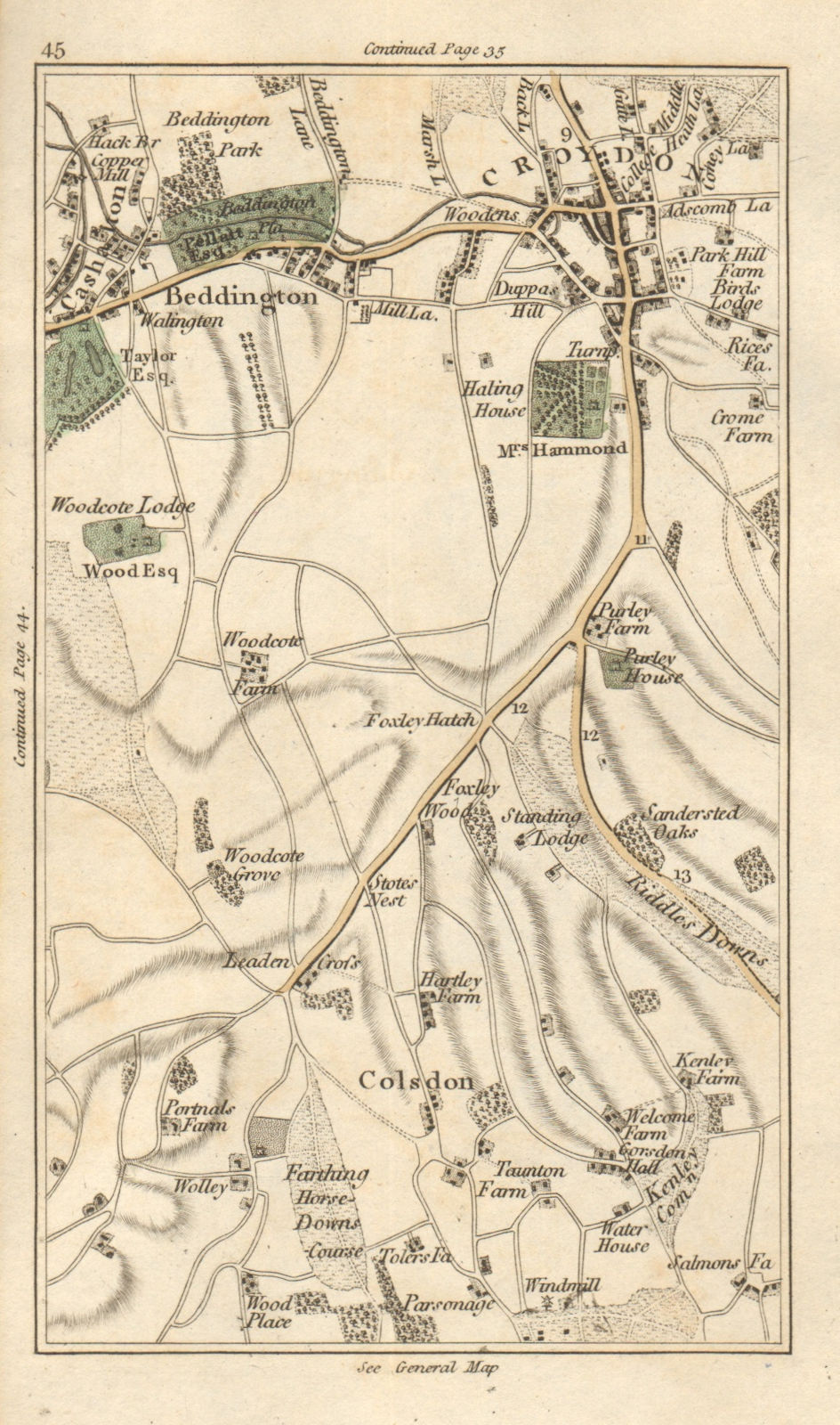 CROYDON Beddington Coulsdon Purley Wallington Sanderstead Chipstead 1786 map