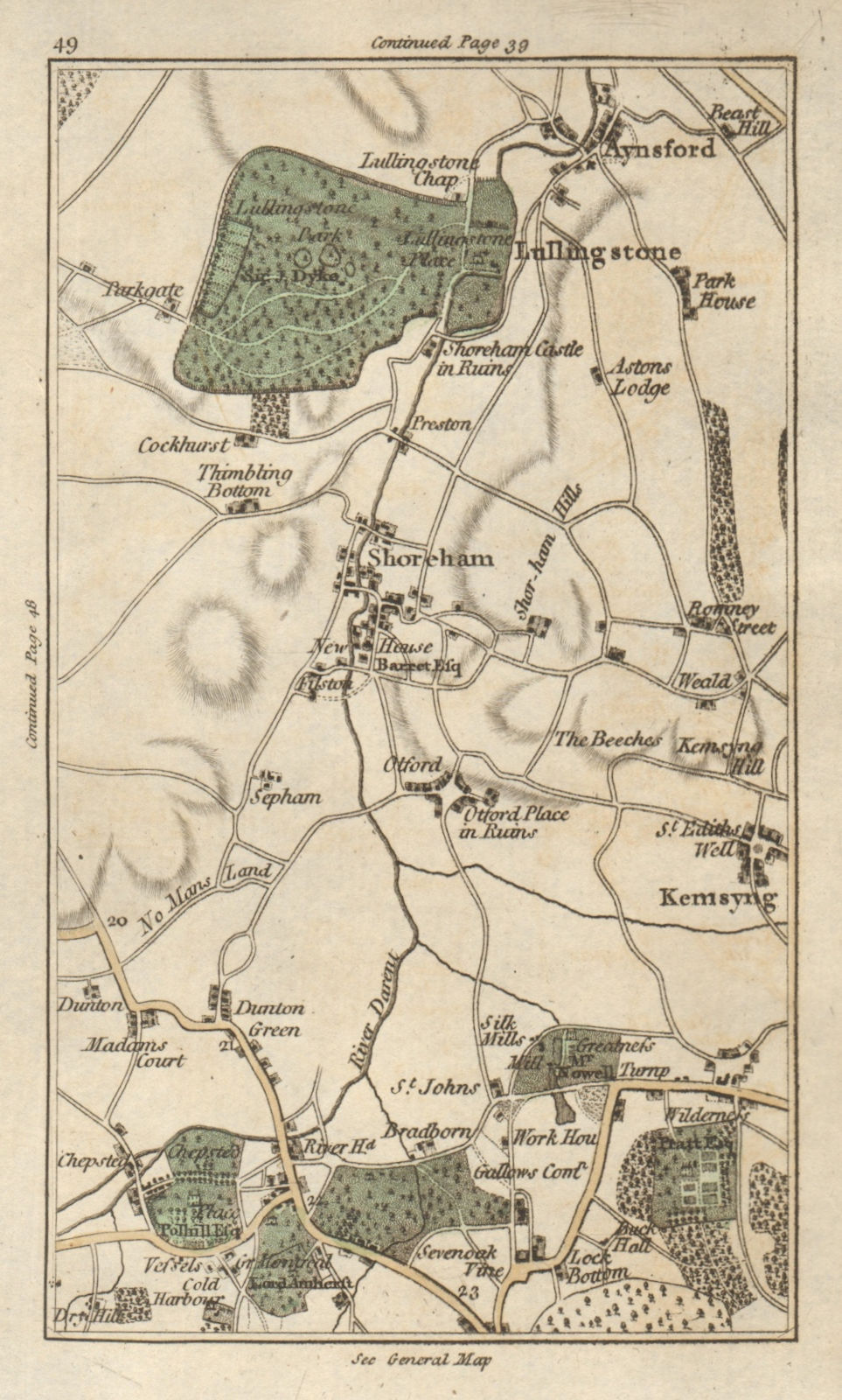 Associate Product SEVENOAKS Riverhead Eynsford Lullingstone Shoreham Kemsing Otford CARY 1786 map