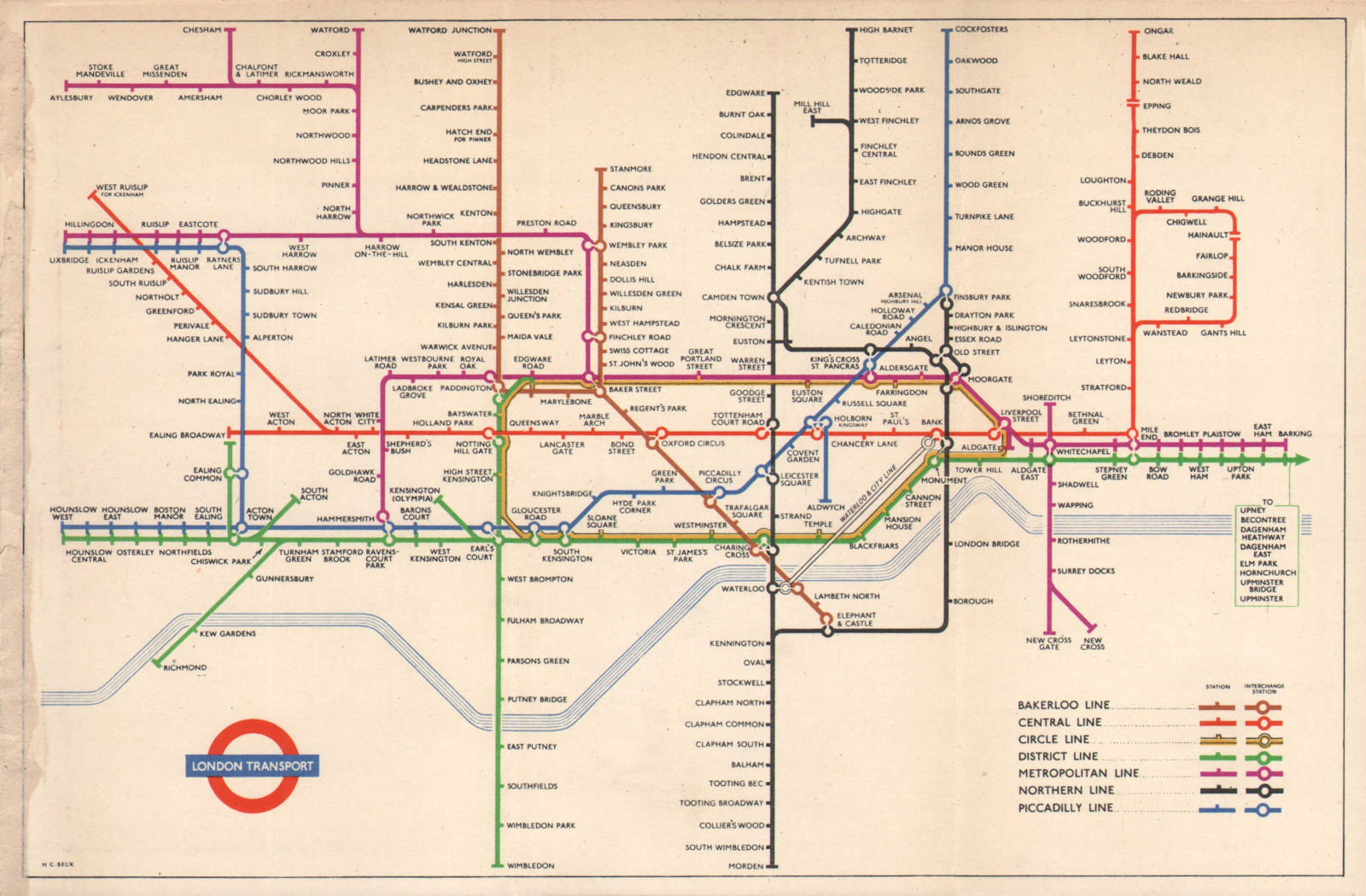 LONDON UNDERGROUND diagram of lines tube plan. Aylesbury. HARRY BECK 1953 map