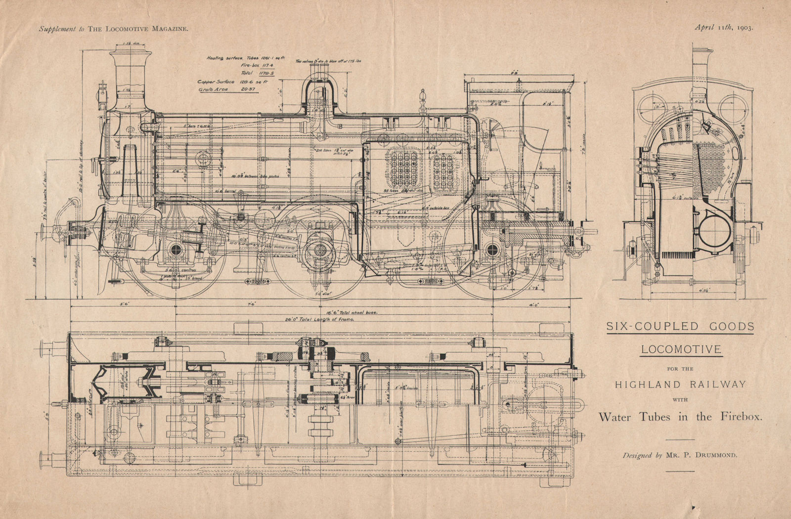 Six-coupled goods locomotive for the Highland Railway. Locomotive plan 1903