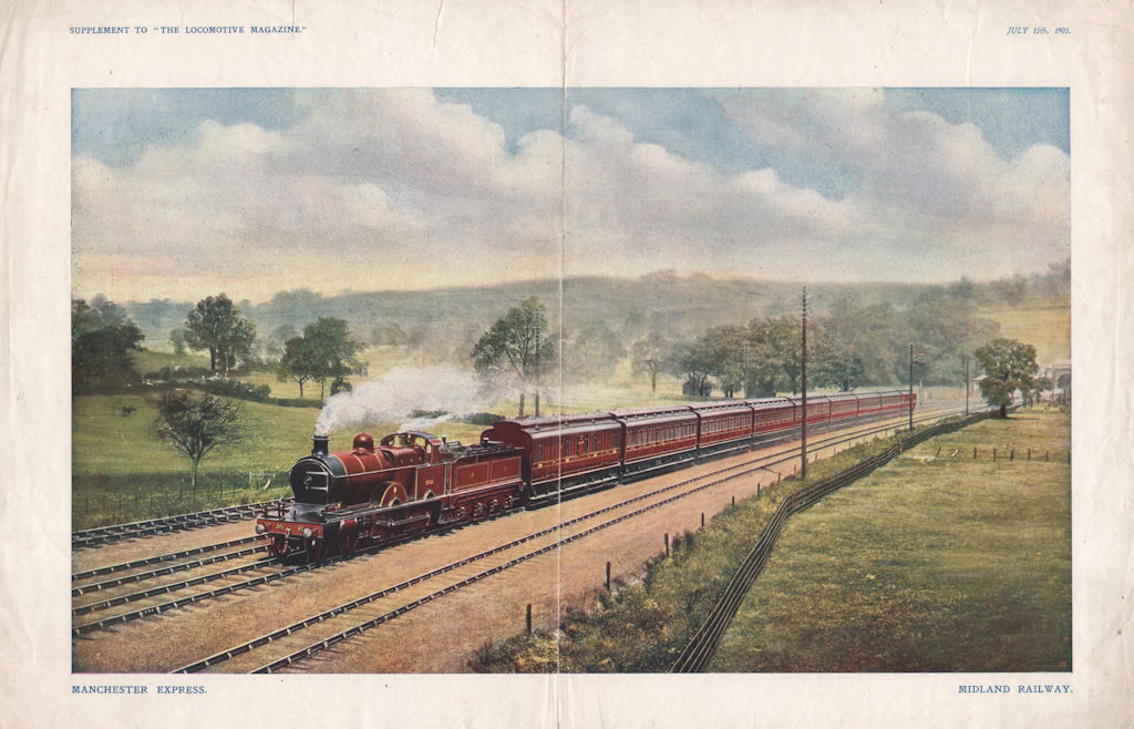 Manchester Express - Midland Railway 1905 old antique vintage print picture