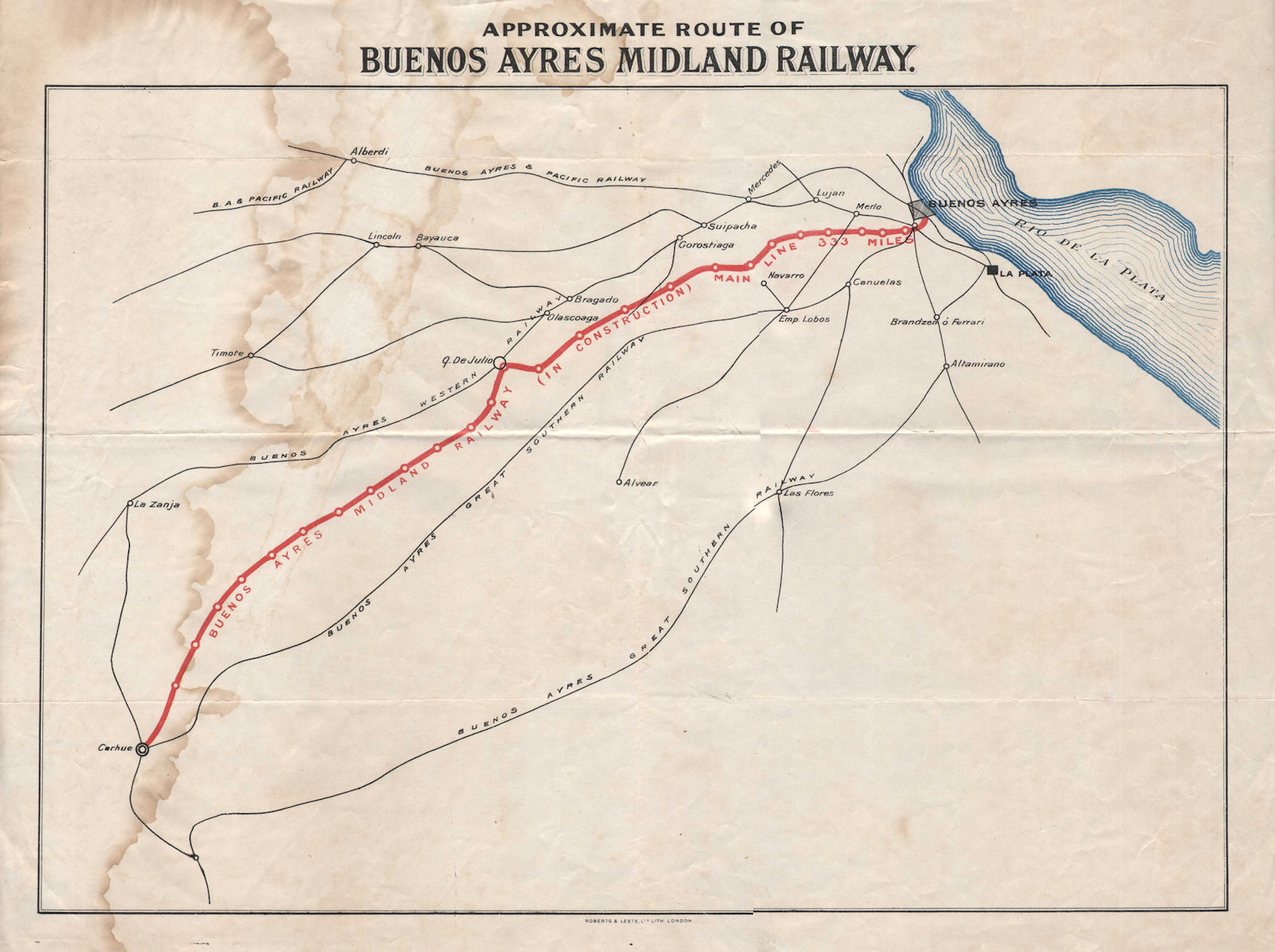 Associate Product Buenos Ayres Midland Railway route map Ferrocarril Midland de Buenos Aires c1908