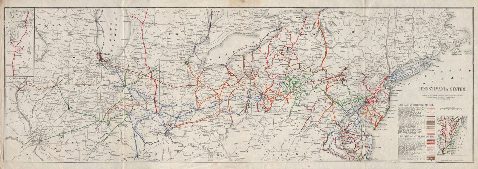 Pennsylvania Railroad System 1912 old antique vintage map plan chart